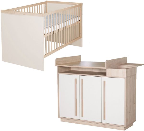 roba Möbelset 2-teilig Elva Bett 70x140 Kommode Cashmere Virginia Chestnut