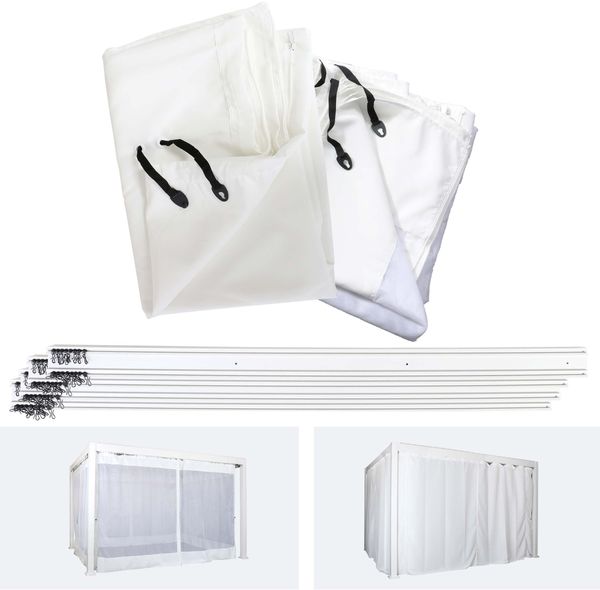 Seitenwand für Pergola HWC-J32, 4er-Set + Moskitonetz Pavillon Ersatzseitenwand ~ 4x3m weiß