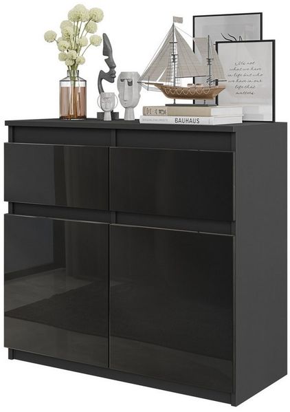 Furnica Kommode NOAH 2 Schubladen und 2 Türen - Anthrazit Grau H75cm B80cm T35cm