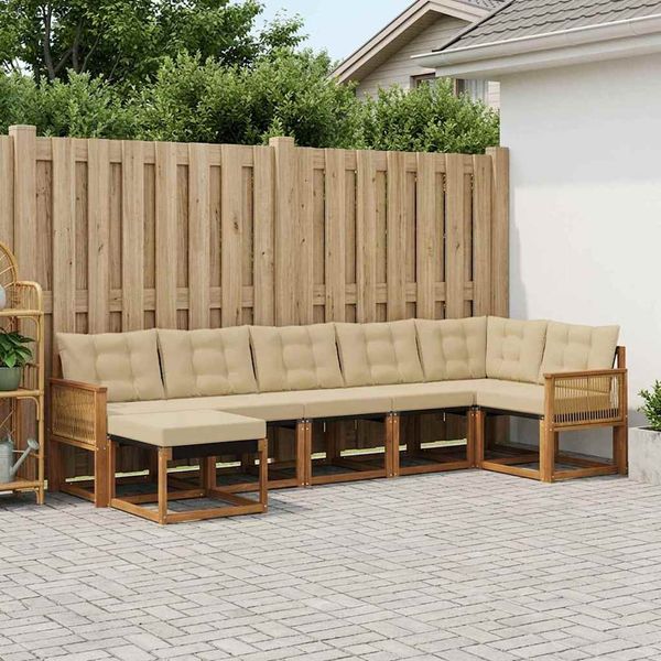 vidaXL Outdoor-Sofagarnitur mit Kissen 7 pcs Natur und Beige 3382101