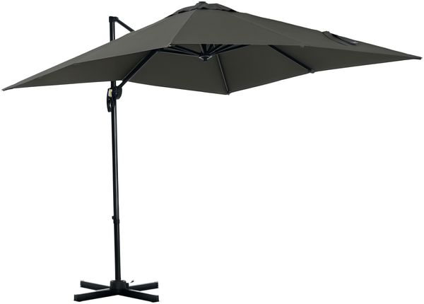 Quadratischer Ampelschirm mit Kurbelgriff und Stahlfuß, Maße 2,5 cm (L) x 2,5 cm (B), Aluminium und graues Polyester