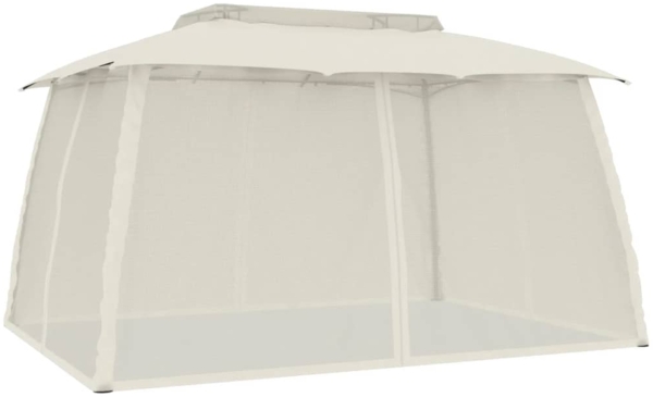 vidaXL Pavillon mit Doppeldach & Netzwänden Creme 3,93x2,93 m Stahl 368451