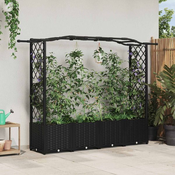 vidaXL Hochbeet mit Rankgitter und Dach Schwarz 204 x 40 x 138 cm PP 42032532