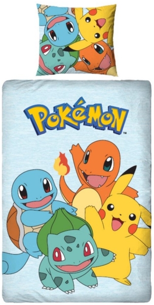 MTOnlinehandel Kinderbettwäsche Pokemon Dream Team in 135x200 + 80x80 cm, Pikachu, 100% Polyester, 2 teilig, Wendebettwäsche für Jungen und Mädchen