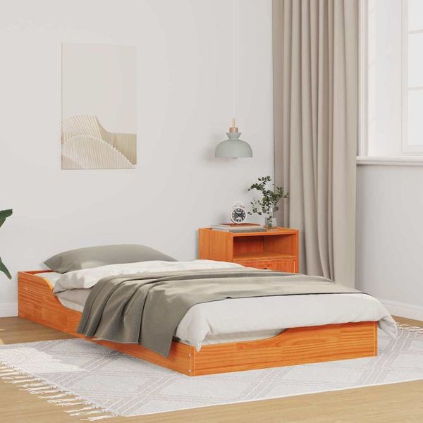 vidaXL Bettrahmen Wachsbraun 90 x 190 cm Massives Kiefernholz 873396