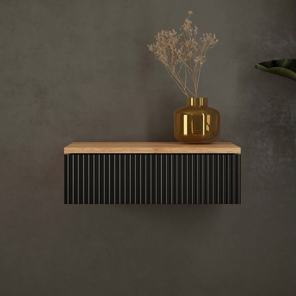 Planetmöbel Konsolentisch AMYRA (Wandmontage, 50 x 16 x 35 cm, Gold Eiche - Schwarz), Wand-Konsole für Garderobe, Flur und Schminktisch