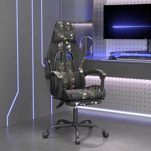 vidaXL Gamingstuhl mit Fußstütze Drehbar Schwarz Tarnfarben Kunstleder, Drehbar [349542]