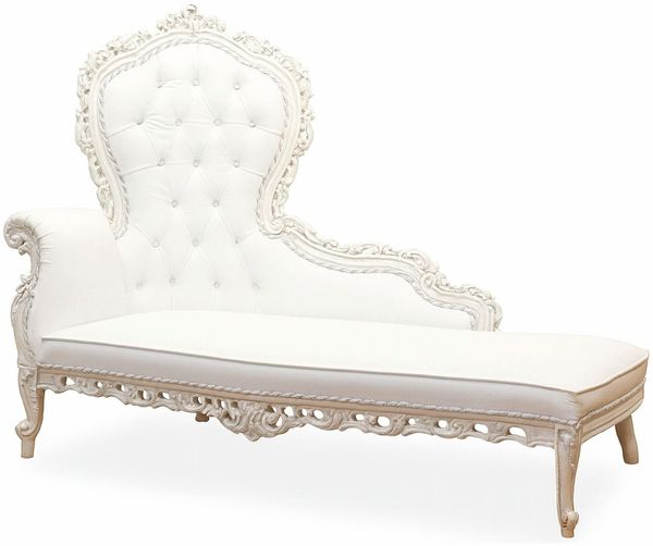 Casa Padrino Luxus Barock Leder Chaiselongue Weiß 160 cm - Barockstil Möbel