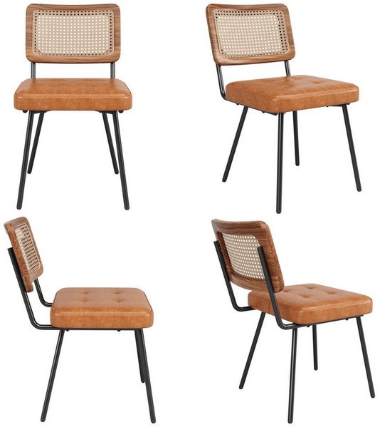 Flieks Esszimmerstuhl (Set, 4 St), 4er Set Rattanstühle Polsterstühle Wohnzimmer Kunstleder, Metallbeine
