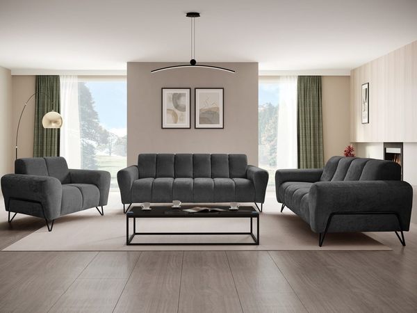 Beautysofa Polstergarnitur VOLARE mit Metallbeine in Schwarz, 3-Sitzer Sofa +2-Sitzer Sofa + Sessel