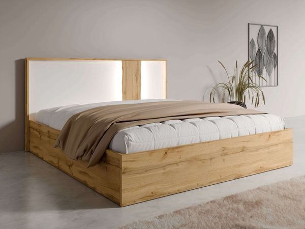 Home affaire Bett Bett Fabella ohne Matratze (Schlaffläche 180x200 cm), Bett mit Stauraum und Led-Beleuchtung, BxTxH 191,3x206,4x102,2 cm