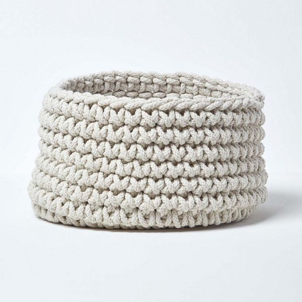 Homescapes Brotkorb Gestrickter Aufbewahrungskorb, 100% Baumwolle, Natur,37 x 21 cm