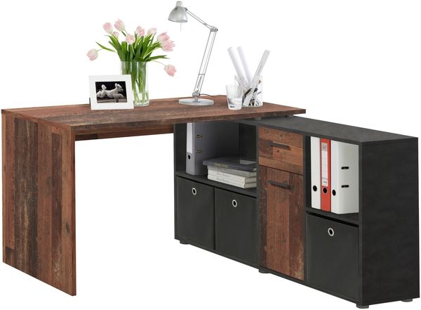 Schreibtisch >LEXO/LEX< in Old Style dunkel-Matera - 135,7x74,2x135,7cm (BxHxT)