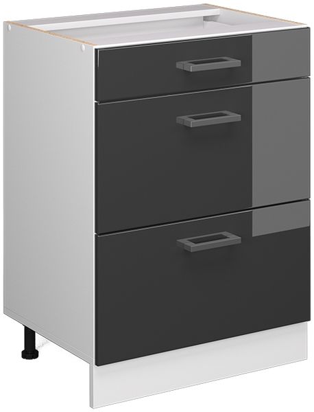 Unterschrank R-Line Anthrazit Hochglanz 60 cm mit Schubladen, ohne Arbeitsplatte Vicco