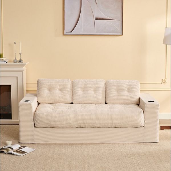 LITBIRD Sofa Bodensofa 3-Sitzer 190 cm, modulares Kordstoff Sofa mit Rückenlehne, 1 Teile, Jugend- & Studentensofa, bequemes Relax Sofa