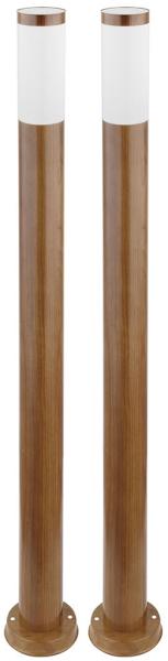 2er Set Stehleuchte, Außen, Edelstahl, Holz-Optik, H 110 cm
