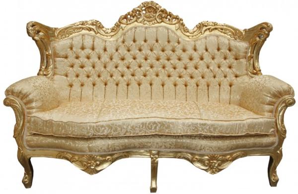 Casa Padrino Barock 2er Sofa Master Gold Muster / Gold 2Mod- Wohnzimmer Couch Möbel Lounge