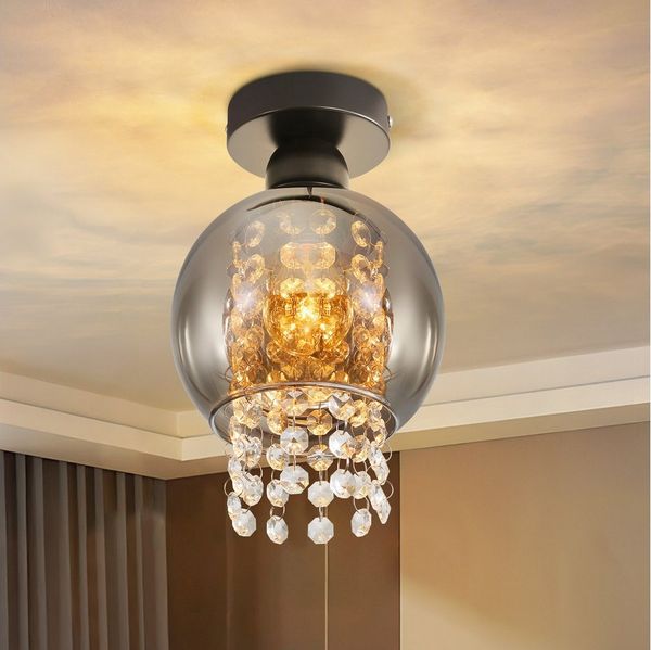Nettlife Deckenleuchte Modern Schwarz Glas Kristall Rauchgrau 1/3 Flammig E27, LED wechselbar, Deckenbeleuchtung für Wohnzimmer Flur Küche Esszimmer