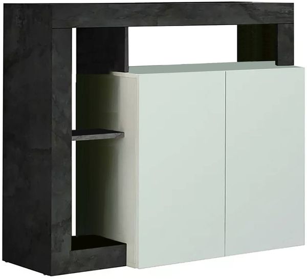 Dmora Kommode Atlantica, Wohnzimmerbuffet, Wohnzimmer-Sideboard, Moderne Küchen-Speisekammer, Made in Italy, 108x42 h93 cm, Glänzendes Weiß und Schiefer