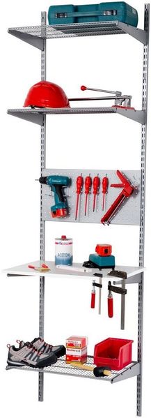 STAXX-System - modernes Wandregal - Starter-Set für Hobbyraum, Garage, Keller, weiß/silber