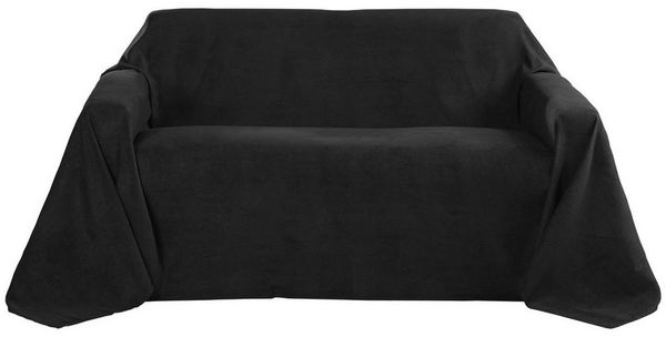 Beautissu Romantica Tagesdecke Plaid Wildlederoptik Schwarz, 280 x 210 x 1 cm