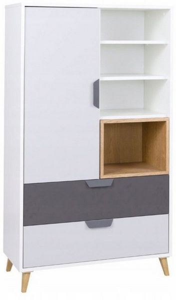 Deine Möbel 24 Hochkommode JUSTIN 5 Kommode Jugendkommode Sideboard 80 cm breit (Set, 2 St, für Jugendzimmer Kinderzimmer Schlafzimmer Wohnzimmer), in Weiß Matt / Graphit / Grau / Eiche Scandi Still