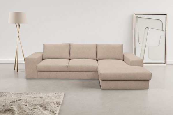 WERK2 Ecksofa Rozzana Design Ecksofa mit hohem Komfort, zeitlos & elegant, L-Form, in kuschelweichen Trendstoffen Cord, Breitcord und Plüsch