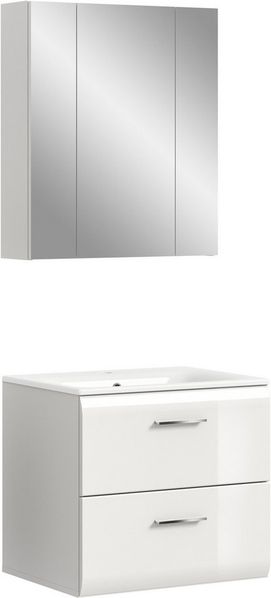 welltime Badezimmer-Set, (Set, 3-St), Florenz, Badkombination 3-tlg, Weiß Hochglanz, inkl. Waschbecken