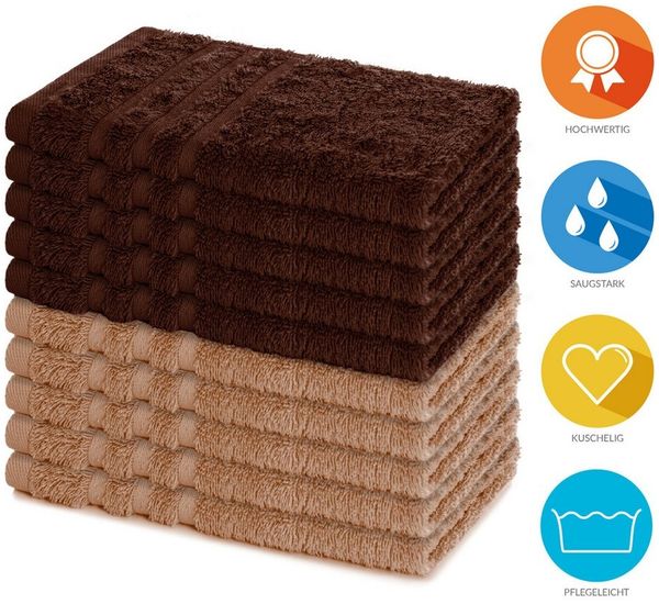 Lavea Gästehandtücher 30x50 cm, 10er Set Gästehandtuch, Elena-Frottee Handtuch, Gästetuch, (Set, 10-St), 500 g/m² Frottier, weich & saugstark, pflegeleicht