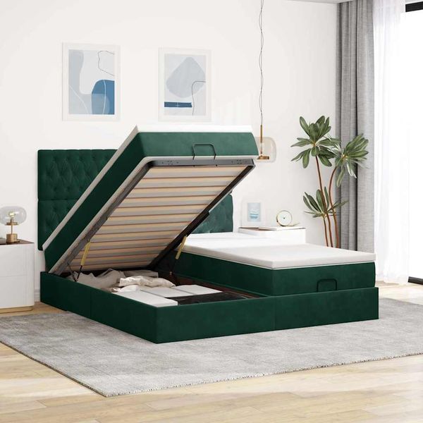 vidaXL Ottoman-Bett mit Matratzen Dunkelgrün 160x200 cm Samt 3313787