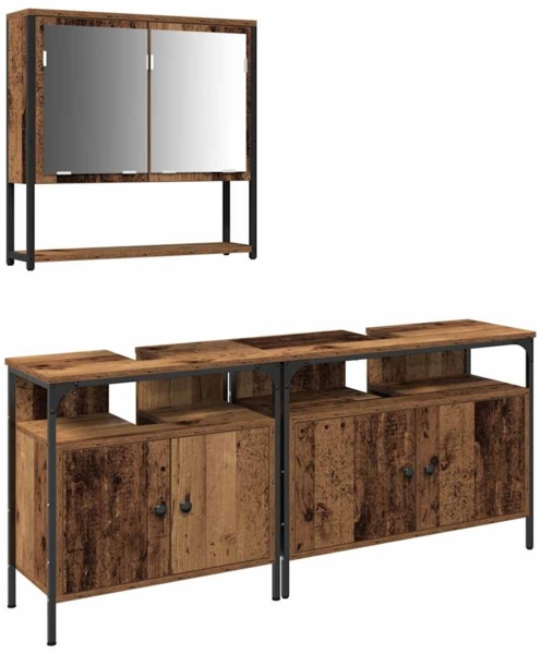 vidaXL Badezimmermöbel-Set mit Regal mit Tür 3 pcs Braun Holzwerkstoff 3332574