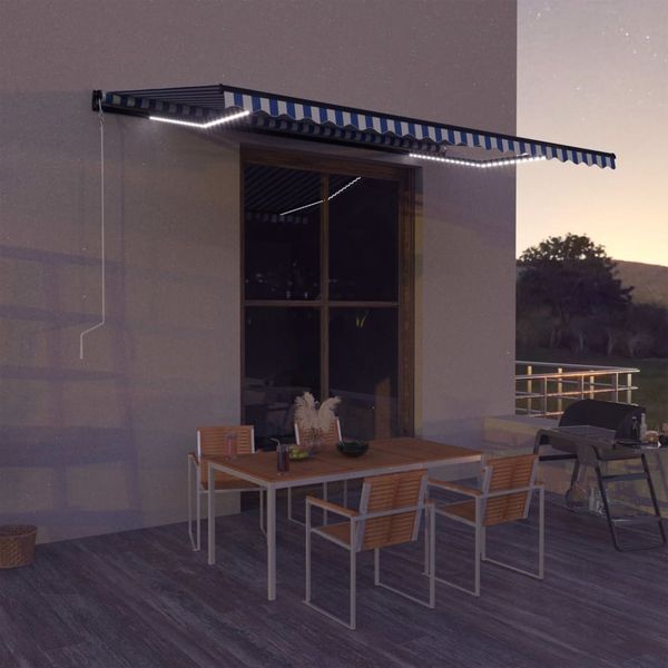 vidaXL Markise mit Windsensor & LED 500x300cm Blau und Weiß 3051283