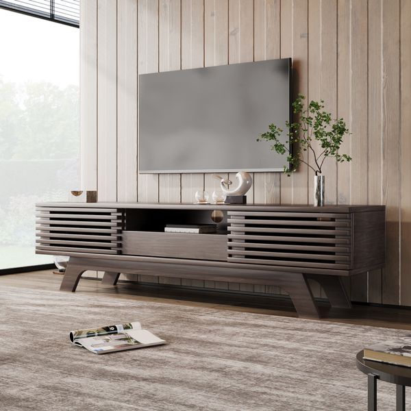 TV-Schrank mit einer Schublade und zwei Türen, TV-Möbel, TV-Panel, TV-Lowboard, TV-Schrank. Einzigartiges Design, Vintage-Holzfarbe. 150*35*44 cm