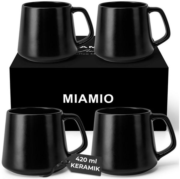 MiaMio Tasse Luxe Kaffeebecher 420 ml Schwarz, 4-tlg, Keramik