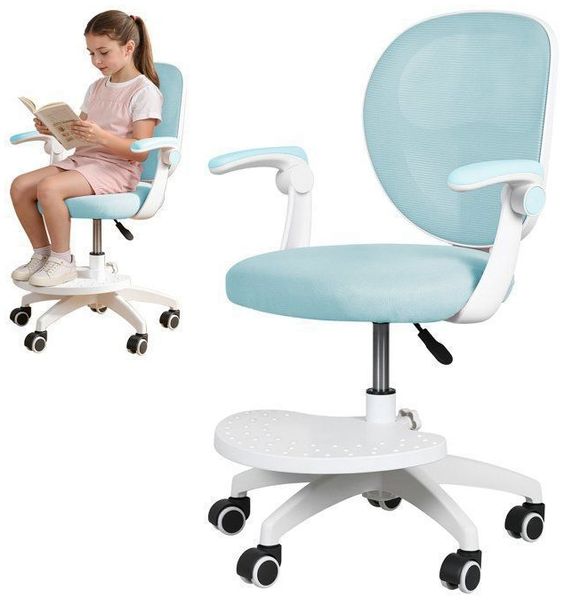 Bürostuhl für Kinder – 90° klappbare Armlehnen – Rollen und 360°-Drehfunktion – Höhenverstellbarer Sitz – Grün - 45 x 43 x 42 cm