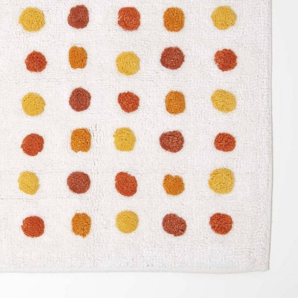 Homescapes Badematte Badematte gepunktet, 50 x 80 cm – Badvorleger Polka Dots senfgelb-weiß, Höhe 20 mm, 50 x 80 cm