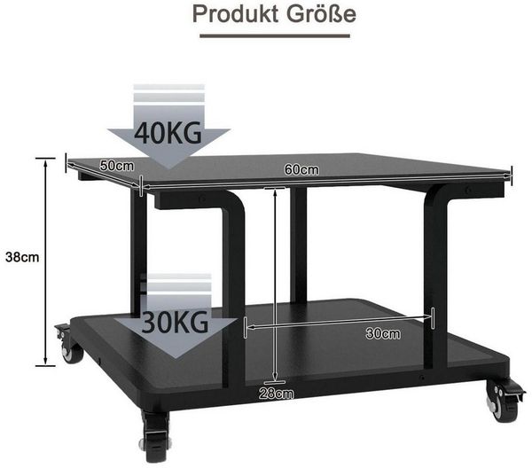LuxusKollektion Druckertisch Druckertisch Rollen 60x50 cm Druckerregal Holz 2-Schichte Schwarz