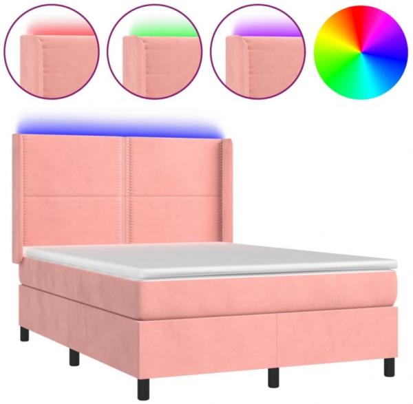 vidaXL Boxspringbett mit Matratze & LED Rosa 140x200 cm Samt