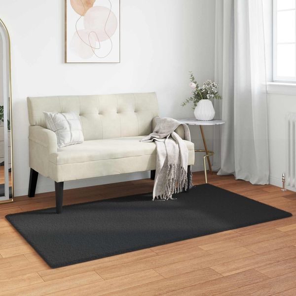 vidaXL Rutschfester Teppich aus Kunstkaninchenfell OLITE Schwarz 42021720