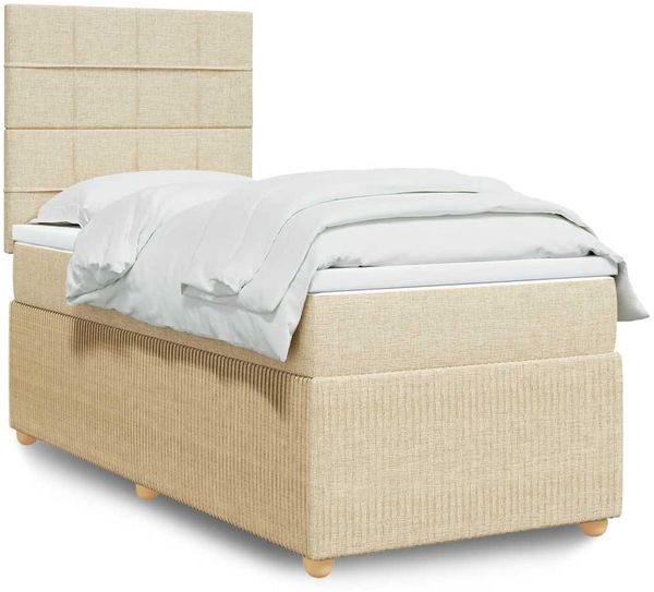 vidaXL Boxspringbett mit Matratze Creme 90x200 cm Stoff 3291944