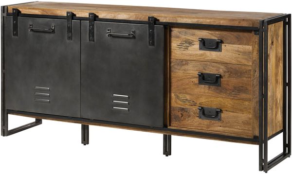 Sideboard Mango 195x45x90 natur lackiert / Metall grau BLACKBURN #307
