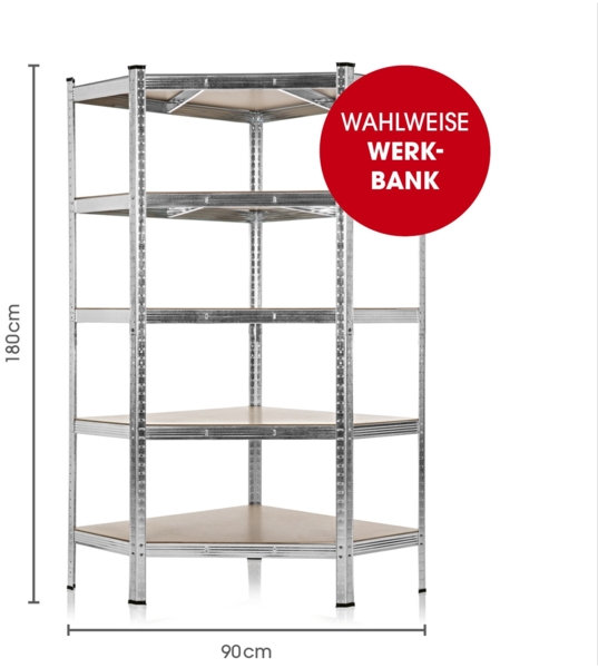EASYmaxx Schwerlastregal Eckregal 180x90x40 cm, 1-tlg, 875 kg Traglast, 175 kg pro Ebene, Regal und Werkbank Bild 6