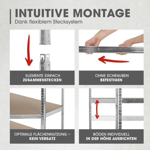 EASYmaxx Schwerlastregal Eckregal 180x90x40 cm, 1-tlg, 875 kg Traglast, 175 kg pro Ebene, Regal und Werkbank Bild 4