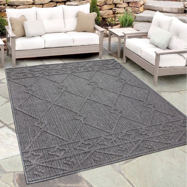 Teppium Teppich Berber Design, Rechteckig, Höhe: 8 mm, In& Outdoor Teppich Grau Berber Design für Küchen Balkon Terrasse