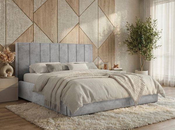 Polsterbett TENARDO CLASSIC mit Stauraum, Lattenrost, Bett mit Gasdruckfedern, Schlafzimmerbett - 140 x 200 cm - Hellgrau Velvet - VIRE LUX