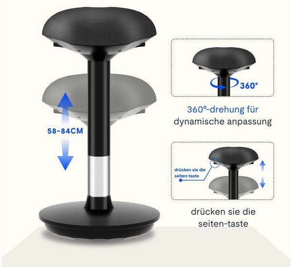 FLEXISPOT Drehhocker Drehhocker mit Gummifuß, Flexispot Bürostuhl, Ergonomischer Schreibtischstuhl, 30° Schaukelbar