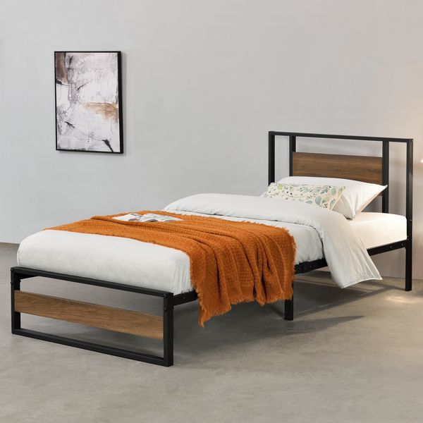 Metallbett Villach 90x200 cm Schwarz Walnuss-Optik [en. casa]