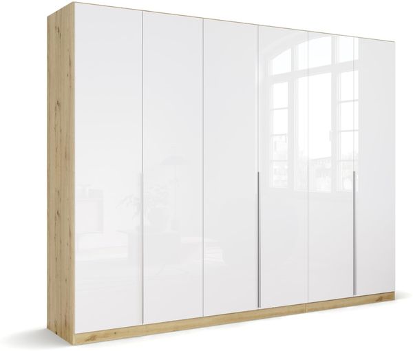 Rauch Möbel Alabama, Kleiderschrank für Schlafzimmer, Kinderzimmer, Wohnzimmer, Garderobe, Flur, 6-türig, mit Zubehör Classic, Farbe Weiß Hochglanz/Eiche Artisan, Holz, Breite 271 cm