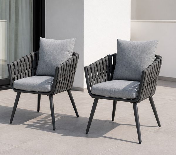 Gardissimo Nizza 2er-Set Rope Alu Loungesessel Dining Gartenstuhl grau