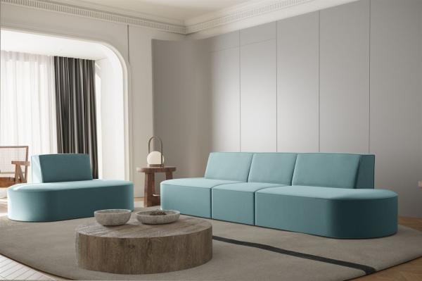 Sofaset Designersofa Set 3-1 MILOT in Stoff Opera Velvet Aquablau